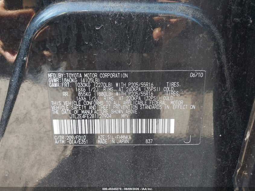 2011 Scion Xb VIN: JTLZE4FE2B1127904 Lot: 45345278