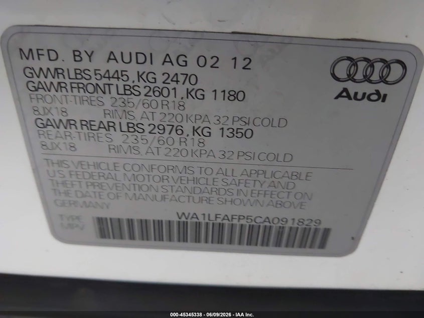 WA1LFAFP5CA091829 2012 Audi Q5 2.0 2.0T Premium white