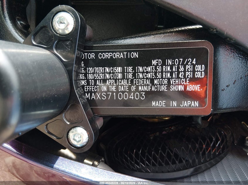 2025 Suzuki Gsx-R750 VIN: JS1GR7MAXS7100403 Lot: 45345339