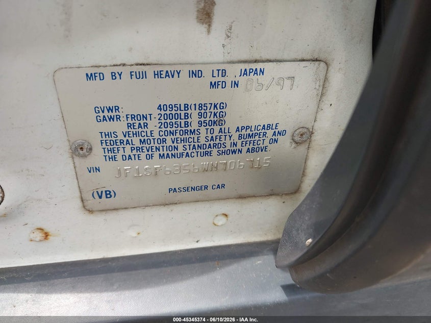 1998 Subaru Forester L VIN: JF1SF6356WH706715 Lot: 45345374