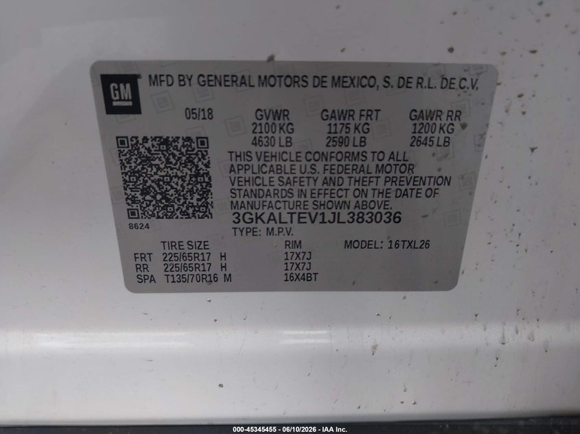 2018 GMC TERRAIN SPORT UTILITY VEHICLE 1.5L I-4 DI, DOHC, VVT, TURBO, 170HP