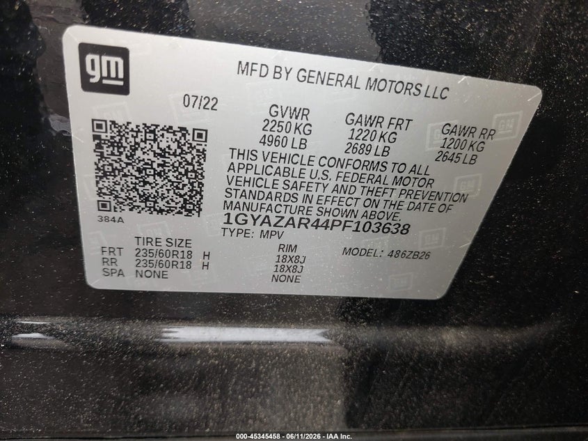 2023 Cadillac Xt4 Fwd Luxury VIN: 1GYAZAR44PF103638 Lot: 45345458