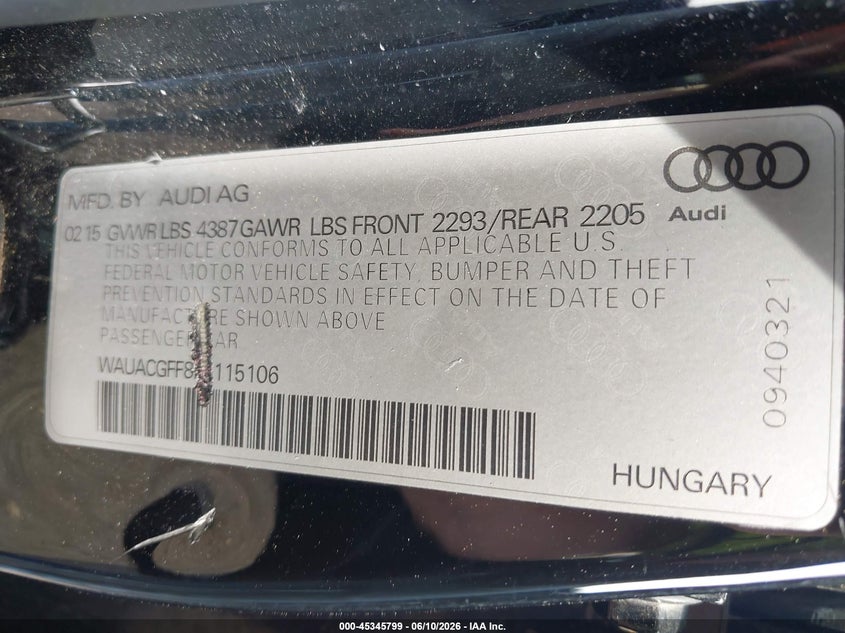 2015 Audi A3 1.8T Premium VIN: WAUACGFF8F1115106 Lot: 45345799