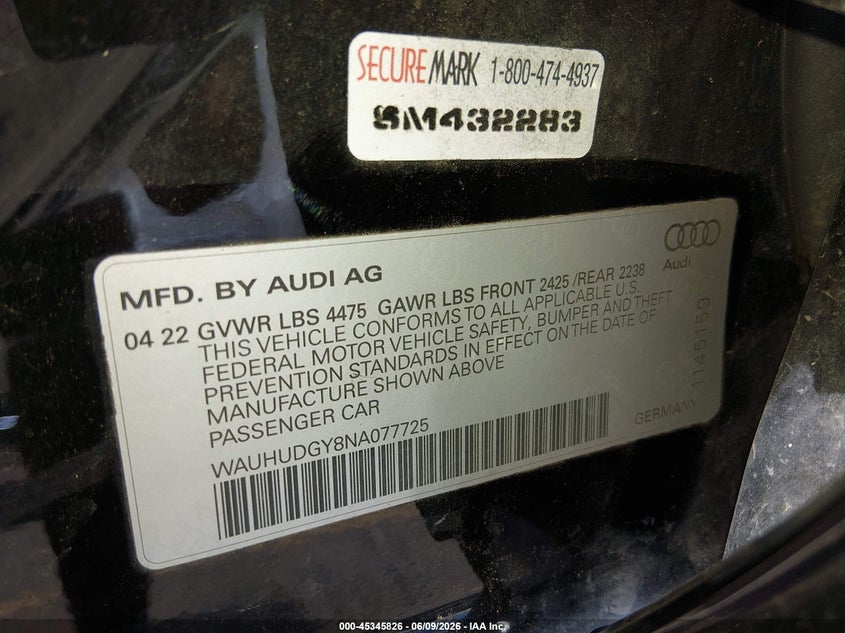 2022 Audi A3 Premium Plus 40 Tfsi Quattro S Tronic VIN: WAUHUDGY8NA077725 Lot: 45345826
