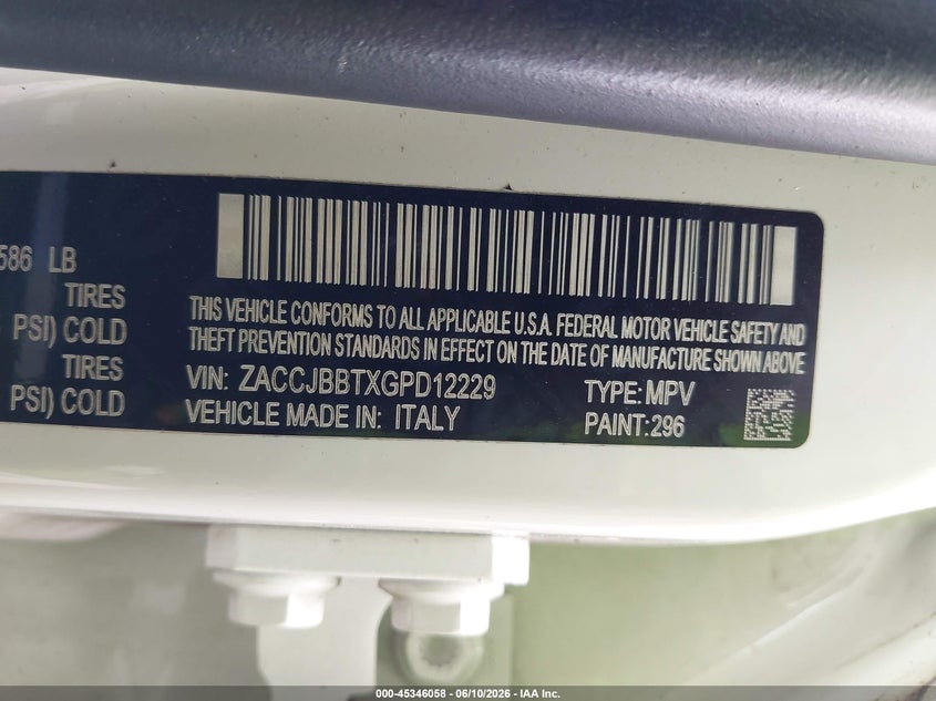 2016 Jeep Renegade Latitude VIN: ZACCJBBTXGPD12229 Lot: 45346058