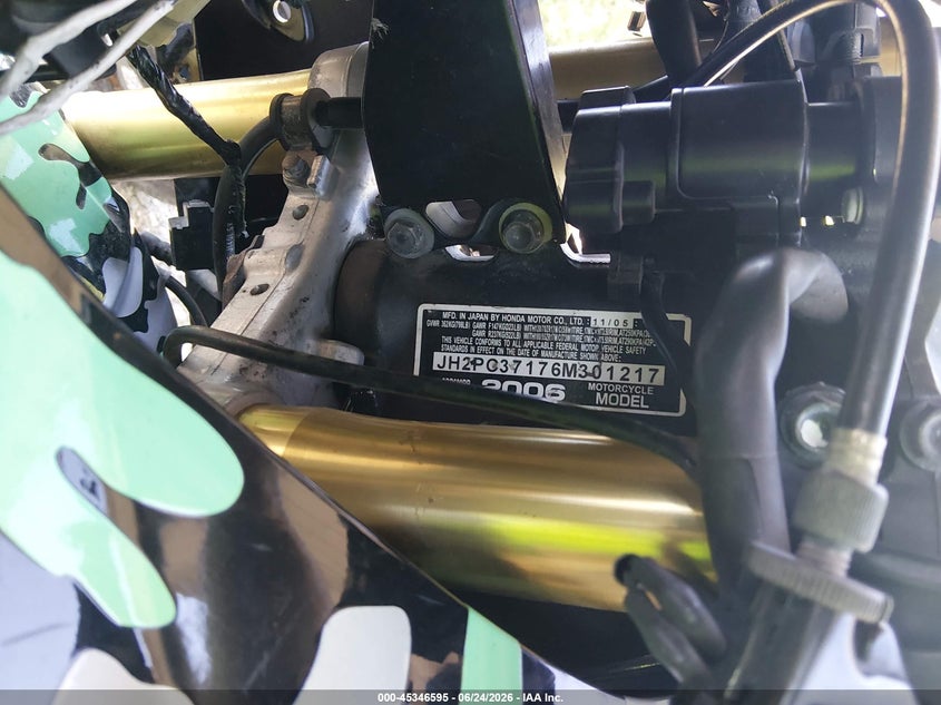2006 Honda Cbr600 Rr VIN: JH2PC37086M301217 Lot: 45346595