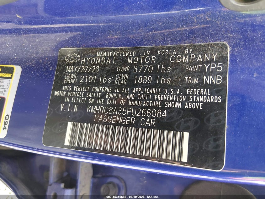2023 Hyundai Venue Sel VIN: KMHRC8A35PU266084 Lot: 45346686