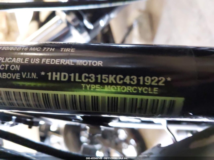 2019 Harley-Davidson Xl1200 X VIN: 1HD1LC315KC431922 Lot: 45346749