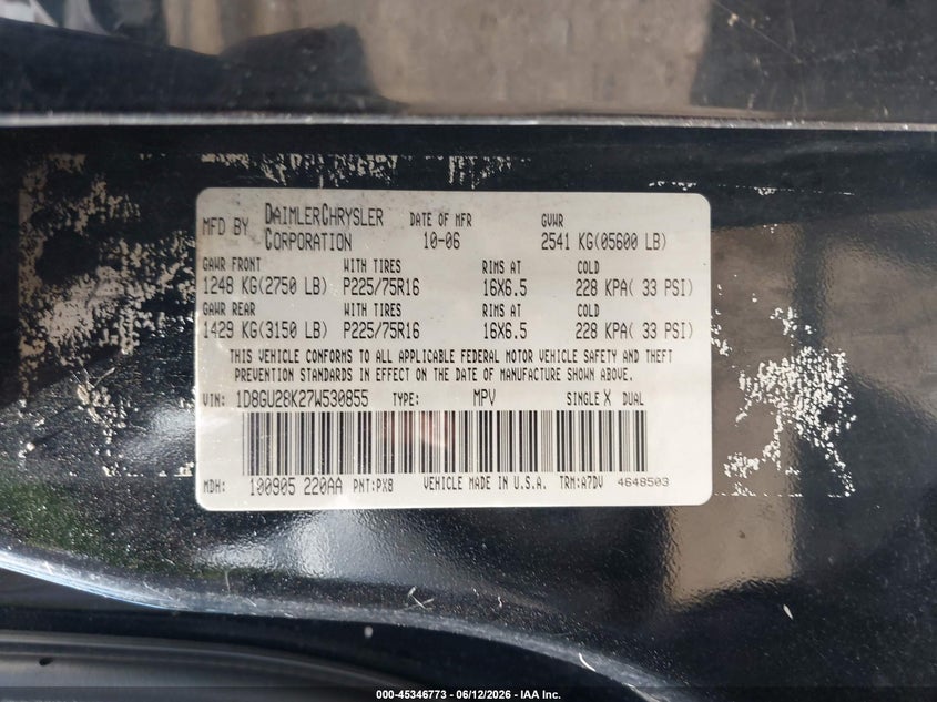2007 Dodge Nitro Sxt VIN: 1D8GU28K27W530855 Lot: 45346773