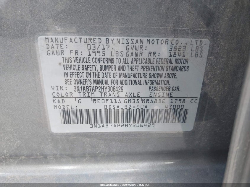 VIN 3N1AB7AP2HY306429 2017 NISSAN SENTRA S