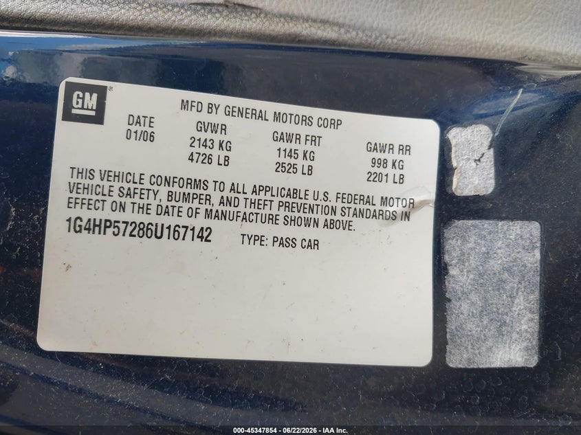 2006 Buick Lucerne Cx VIN: 1G4HP57286U167142 Lot: 45347854