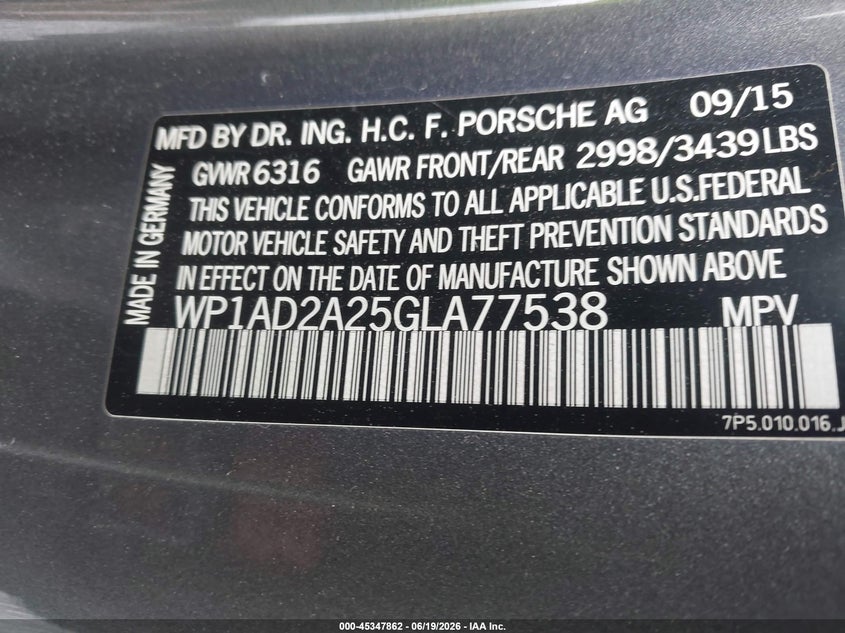 2016 Porsche Cayenne Gts VIN: WP1AD2A25GLA77538 Lot: 45347862