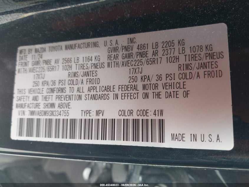 2025 MAZDA CX-50 2.5L I-4 DI, DOHC, V(VIN: 7MMVABDM9SN334755