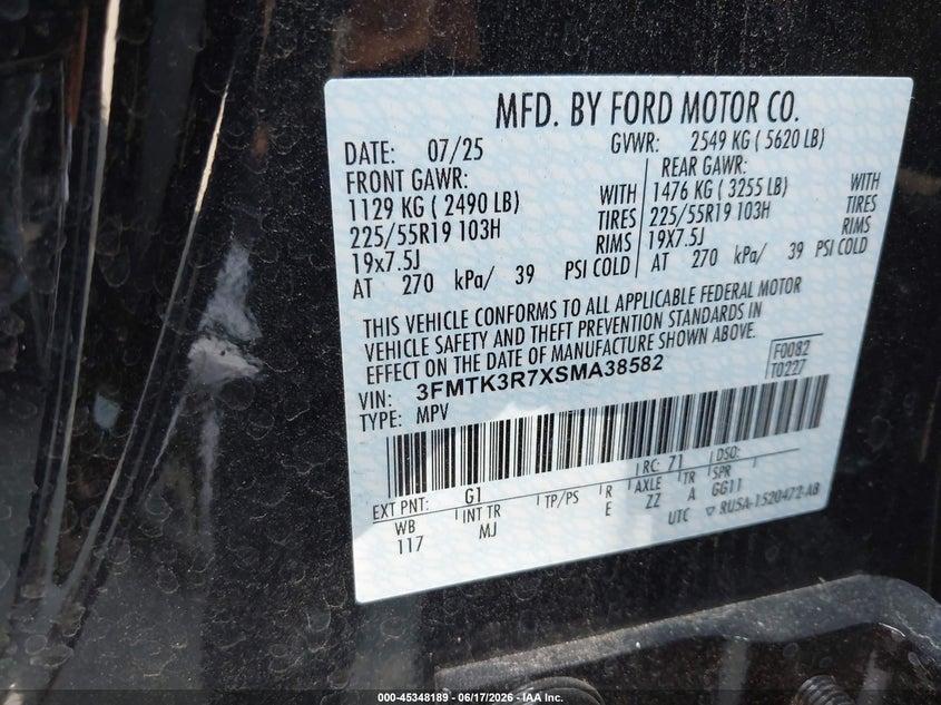 VIN 3FMTK3R7XSMA38582 2025 FORD MUSTANG MACH-E PREMIUM
