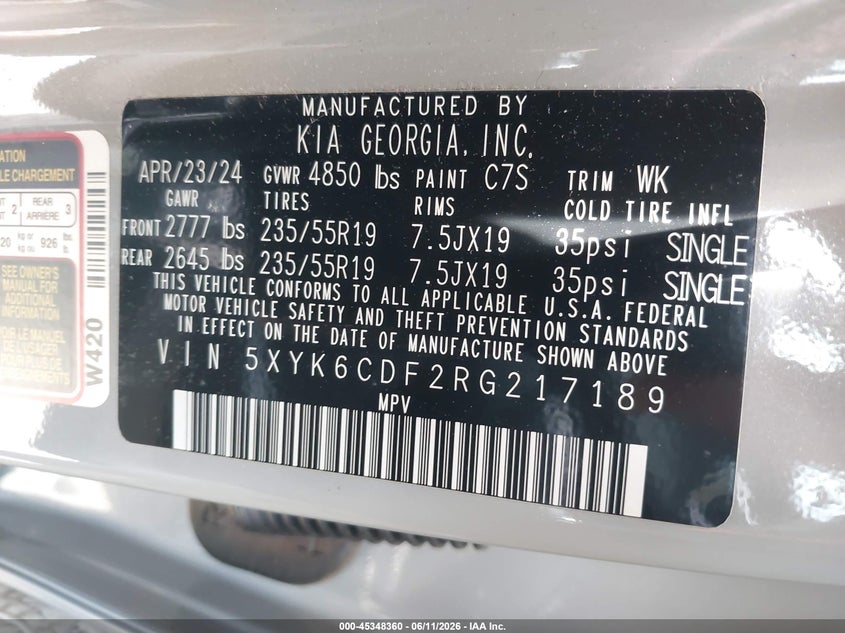 KIA SPORTAGE 2024 VIN 5XYK6CDF2RG217189