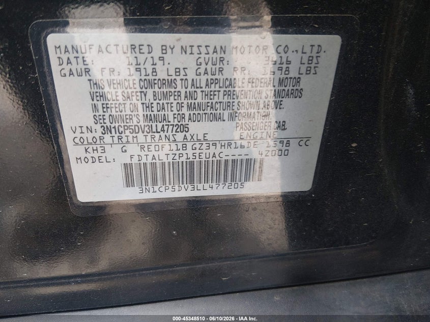 2020 Nissan Kicks Sr Xtronic Cvt VIN: 3N1CP5DV3LL477205 Lot: 45348510