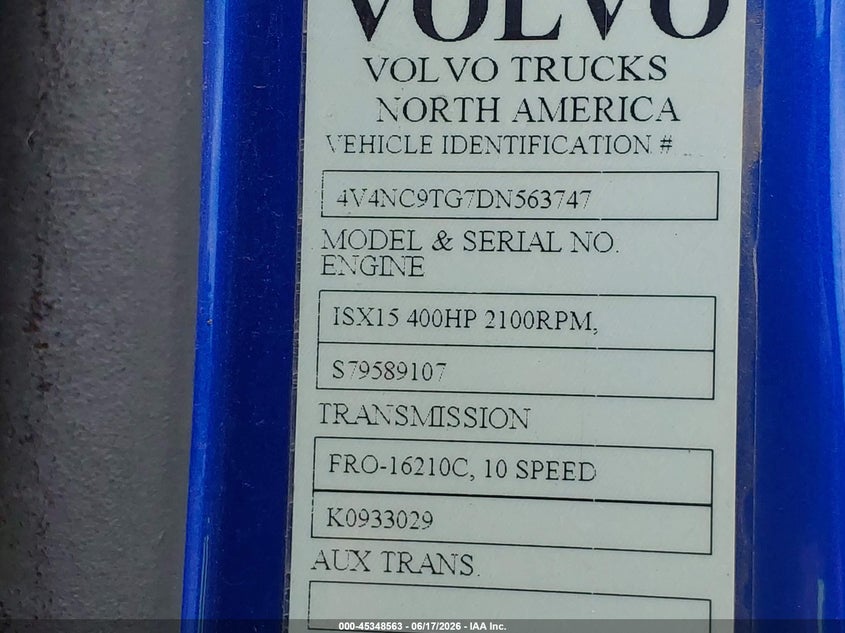 2013 VOLVO VN auction photo 8