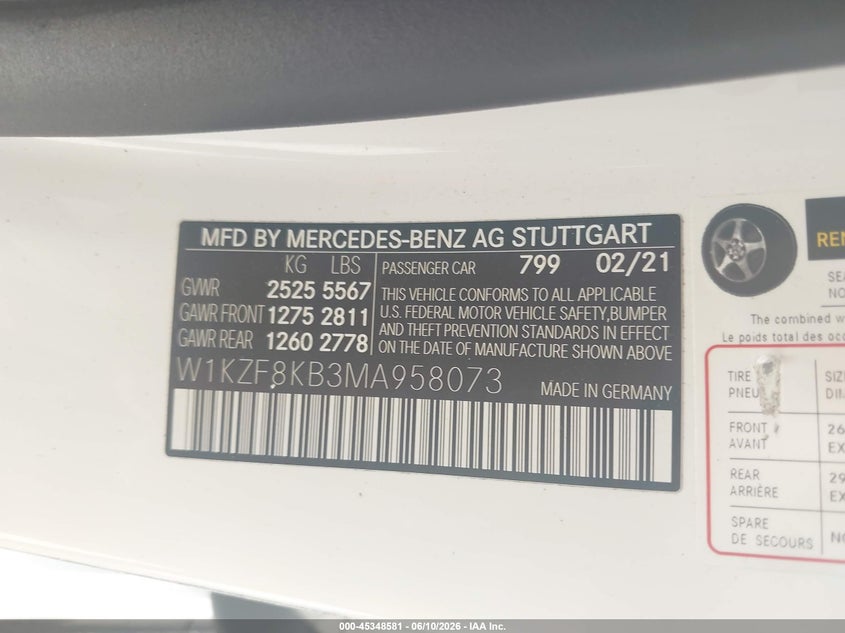 VIN W1KZF8KB3MA958073 2021 MERCEDES-BENZ AMG E 63 S 4MATIC+