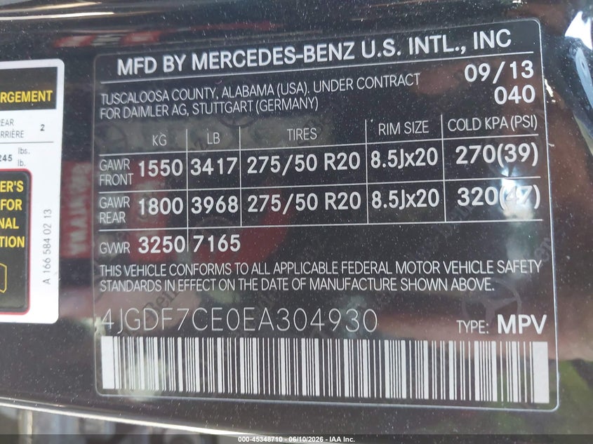 2014 Mercedes-Benz Gl 450 4Matic VIN: 4JGDF7CE0EA304930 Lot: 45348710