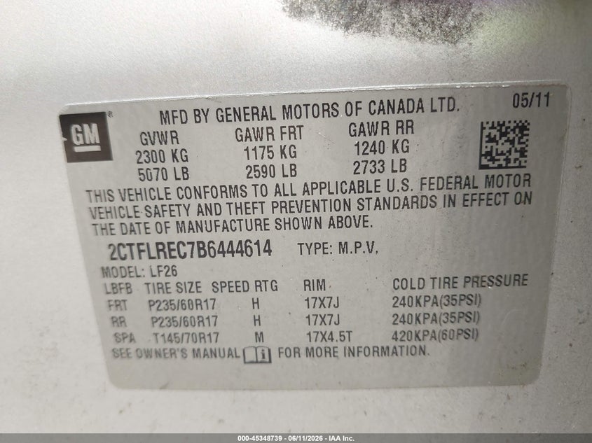 2011 GMC Terrain Sle-1 VIN: 2CTFLREC7B6444614 Lot: 45348739