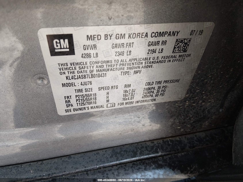 2020 BUICK ENCORE PRE VIN: KL4CJASB7LB010431