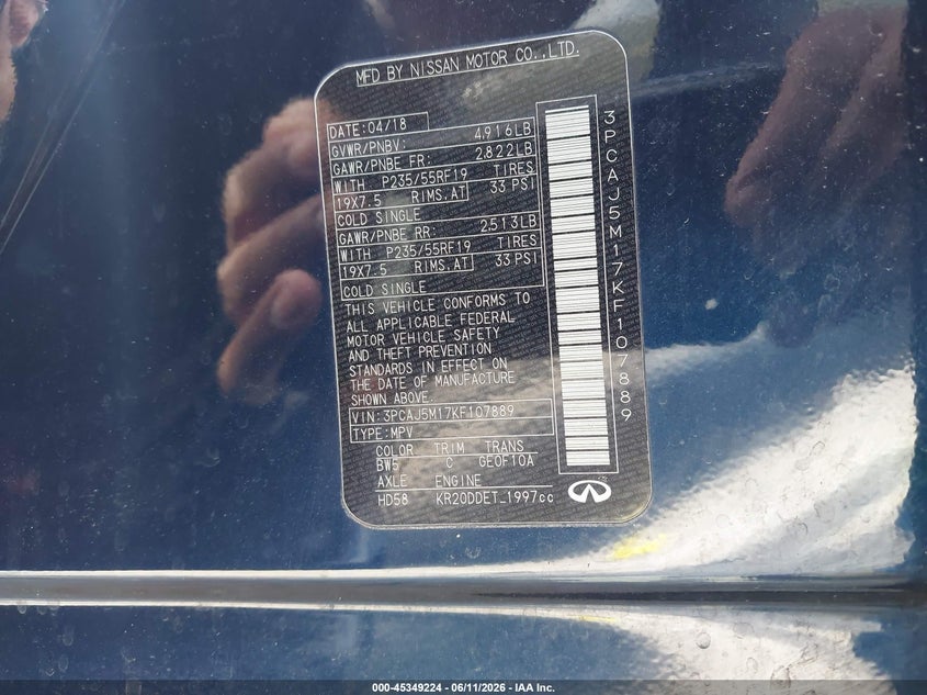2019 Infiniti Qx50 Essential VIN: 3PCAJ5M17KF107889 Lot: 45349224