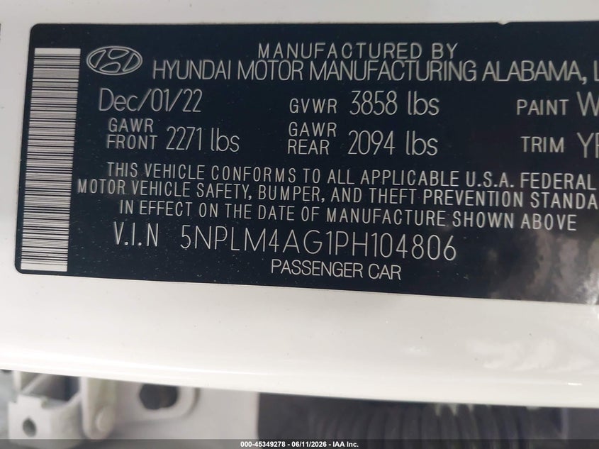 2023 Hyundai Elantra Sel VIN: 5NPLM4AG1PH104806 Lot: 45349278