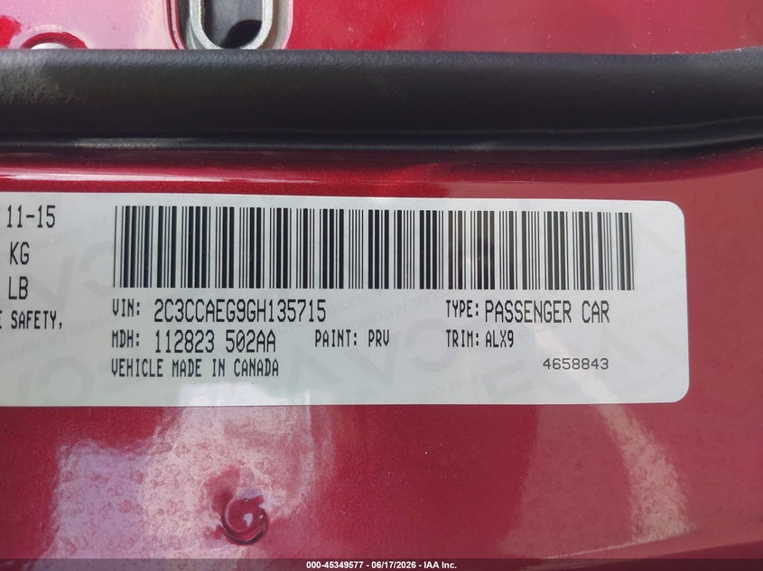 2016 Chrysler 300C VIN: 2C3CCAEG9GH135715 Lot: 45349577