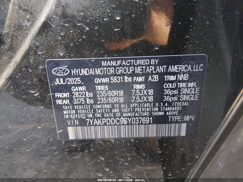 2025 Hyundai Ioniq 5 Xrt VIN: 7YAKPDDC9SY037691 Lot: 45349729