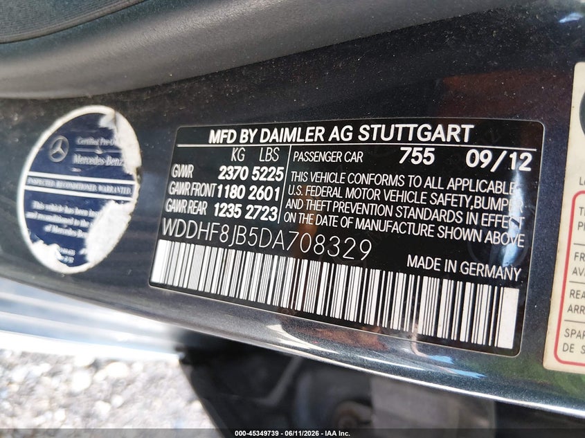 2013 MERCEDES-BENZ E-KLASSE SEDAN 3.5L V-6 DI, DOHC, VVT, 302HP