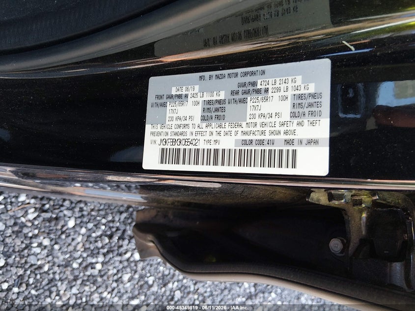 2019 Mazda Cx-5 Sport VIN: JM3KFBBM3K0654021 Lot: 45349819
