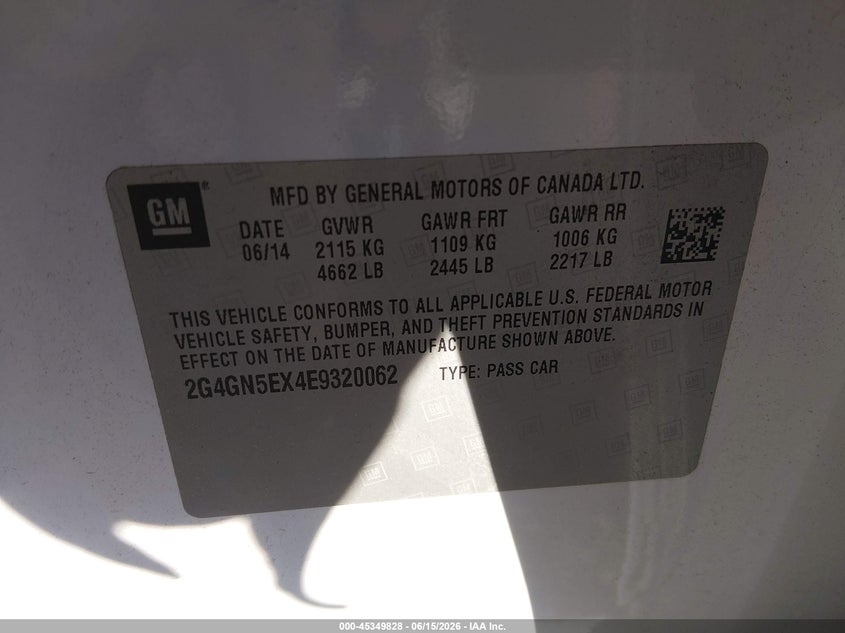 2014 Buick Regal Turbo/E-Assist Premium I VIN: 2G4GN5EX4E9320062 Lot: 45349828