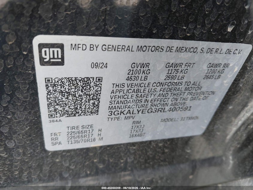 2024 GMC Terrain Awd At4 VIN: 3GKALYEG3RL400591 Lot: 45350209