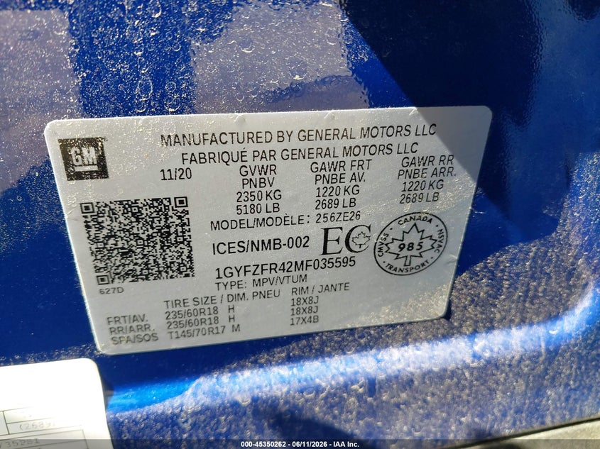 2021 Cadillac Xt4 Sport VIN: 1GYFZFR42MF035595 Lot: 45350262