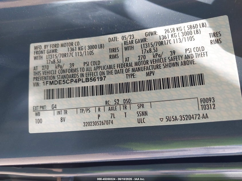 2023 Ford Bronco Badlands VIN: 1FMDE5CP4PLB56197 Lot: 45350324