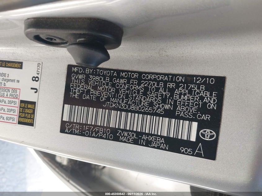 2011 TOYOTA PRIUS HATCHBACK 1.8L I-4 DOHC, VVT, 98HP
