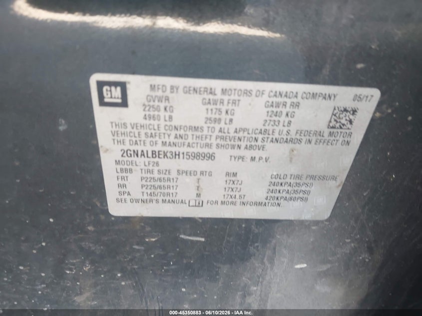 2017 CHEVROLET EQUINOX auction photo 7