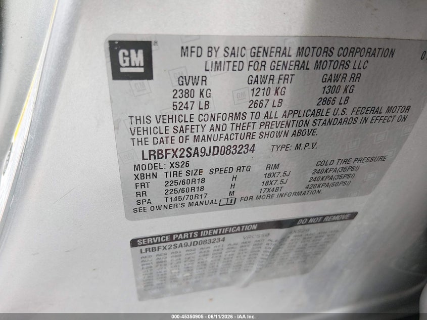2018 Buick Envision Essence VIN: LRBFX2SA9JD083234 Lot: 45350905