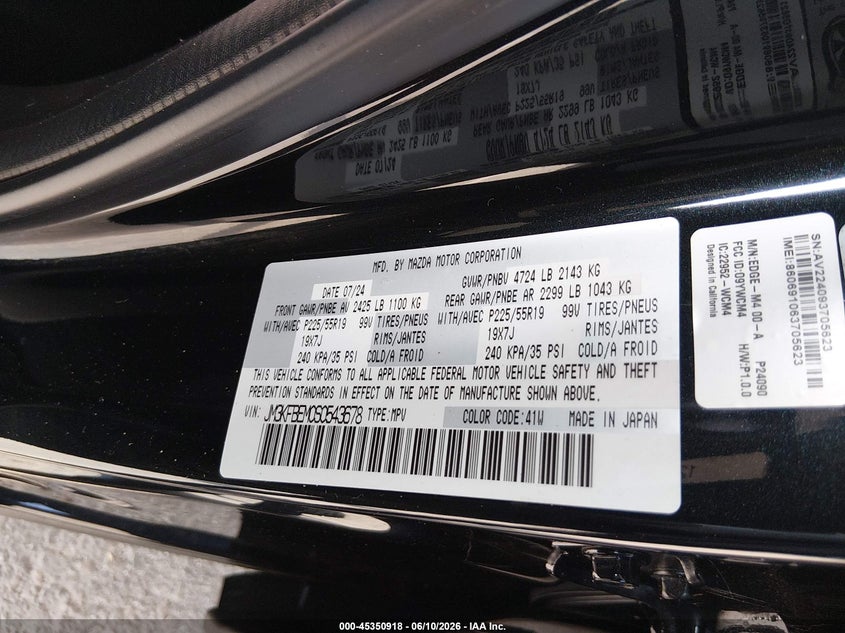 2025 Mazda Cx-5 2.5 S Premium Plus VIN: JM3KFBEM0S0543678 Lot: 45350918