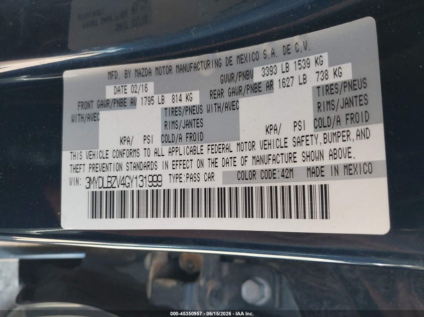 2016 Scion Ia VIN: 3MYDLBZV4GY131999 Lot: 45350957