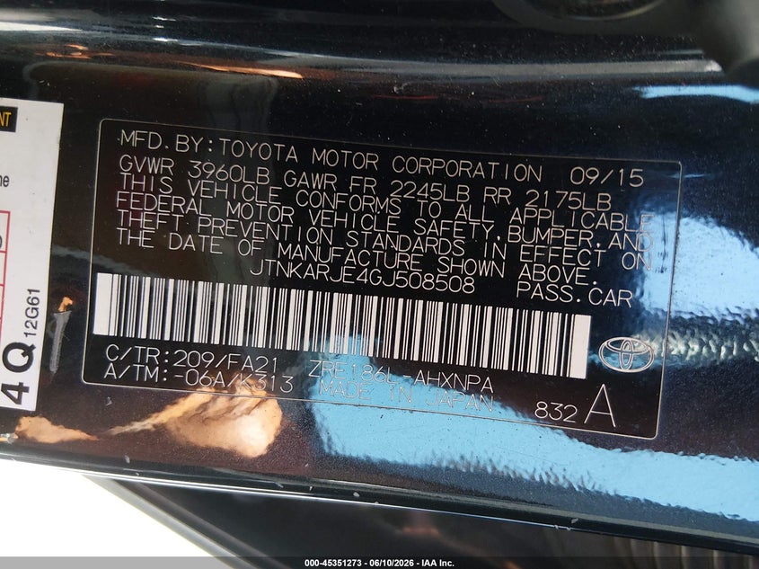 2016 Scion Im VIN: JTNKARJE4GJ508508 Lot: 45351273
