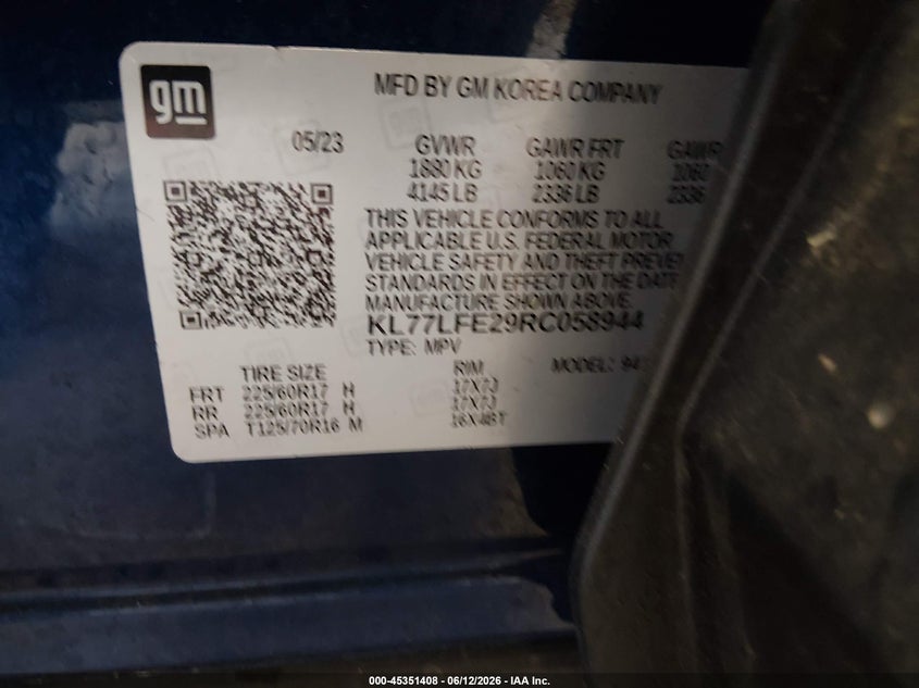 CHEVROLET TRAX 2024 VIN KL77LFE29RC058944