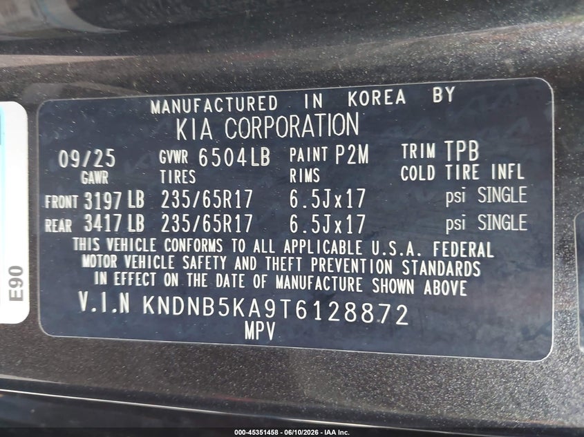 2026 Kia Carnival Mpv Hybrid Lxs VIN: KNDNB5KA9T6128872 Lot: 45351458