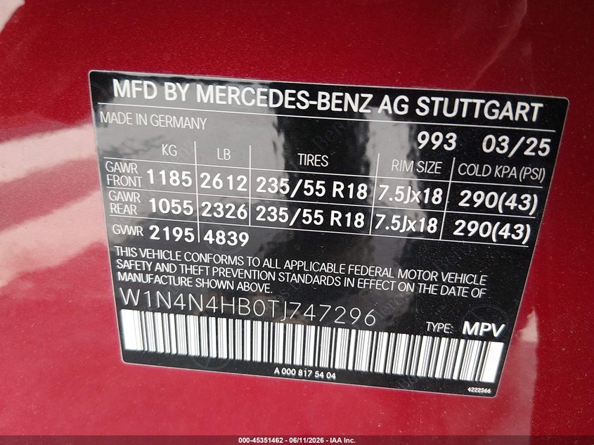 MERCEDES-BENZ GLA 250 2026 VIN W1N4N4HB0TJ747296