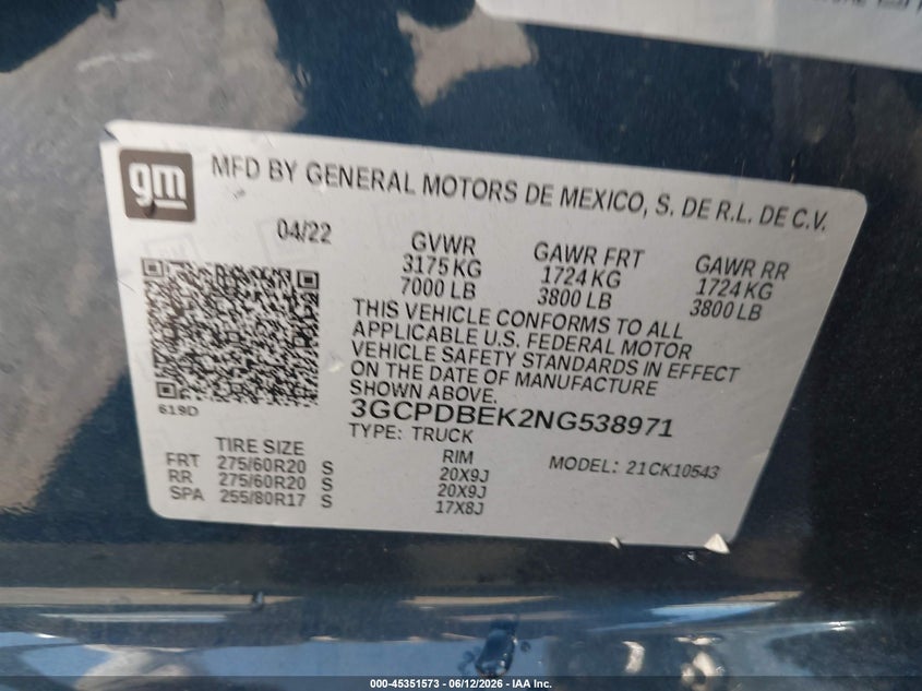 VIN 3GCPDBEK2NG538971 2022 CHEVROLET SILVERADO 1500 4WD  SHORT BED CUSTOM