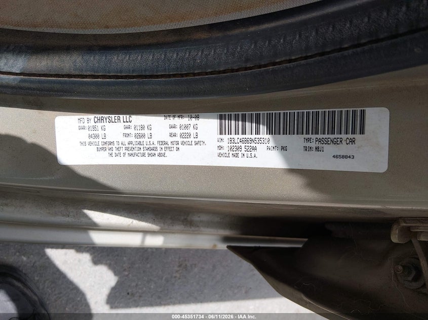 2009 Dodge Avenger Se/Sxt VIN: 1B3LC46B69N535310 Lot: 45351734