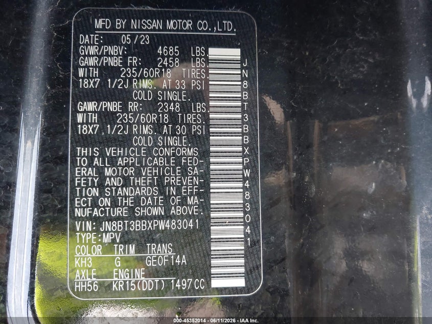 2023 NISSAN ROGUE SPORT UTILITY VEHICLE 1.5L I-3 DI, DOHC, VVT, TURBO, 201HP