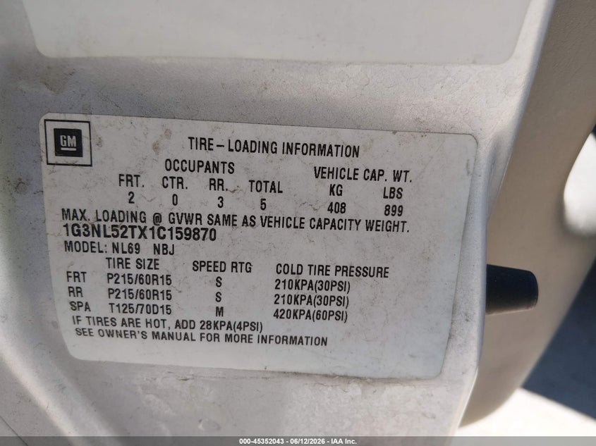 2001 Oldsmobile Alero Gl1 VIN: 1G3NL52TX1C159870 Lot: 45352043
