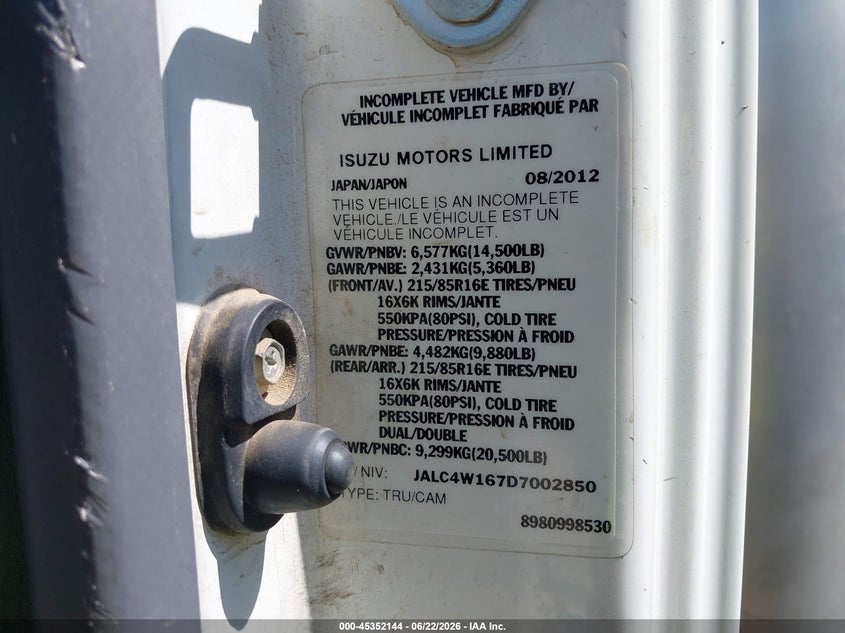 2013 Isuzu Npr Hd Dsl Reg VIN: JALC4W167D7002850 Lot: 45352144