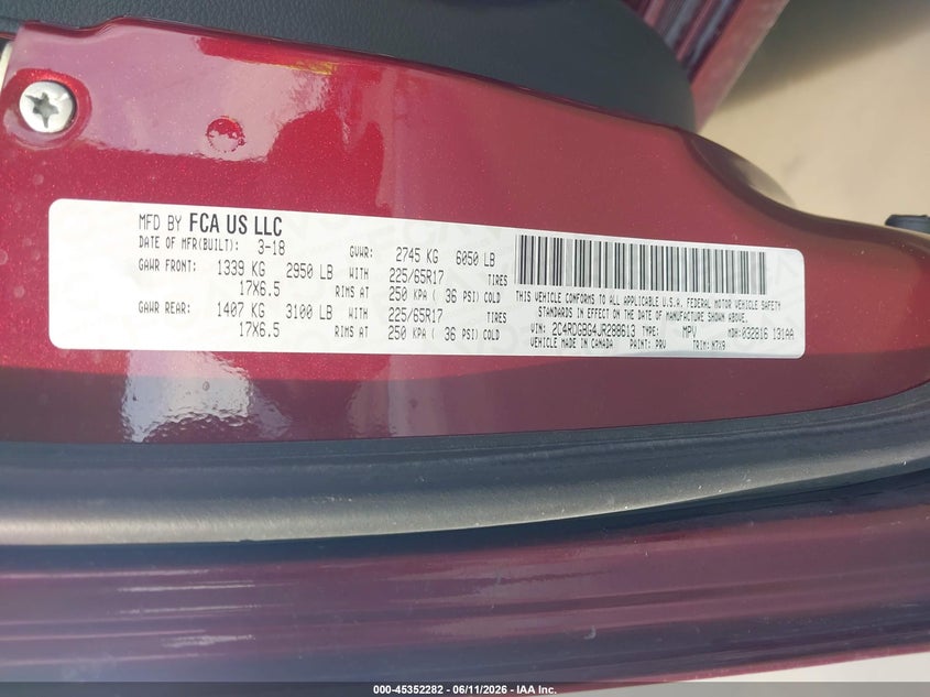 2018 Dodge Grand Caravan Se Plus VIN: 2C4RDGBG4JR288613 Lot: 45352282